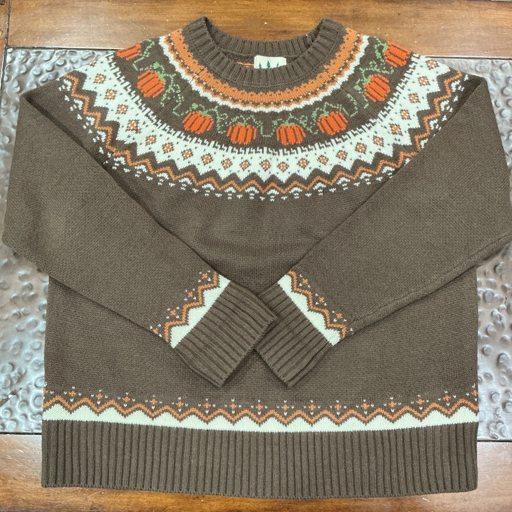 Kiel James Patrick Sz XL Pumpkin Fair Isle Wool Blend Halloween Cabin Sweater